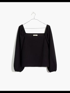 Madewell Black Square-Neck Puff Sleeve Top Size Small